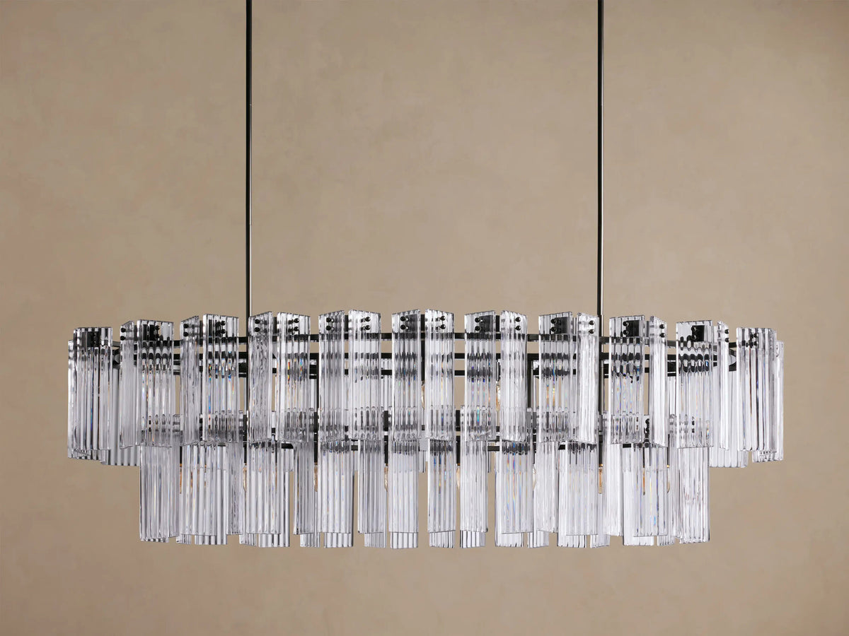 Tiered Glass Light 72 Inch Oval Bronze Chandelier