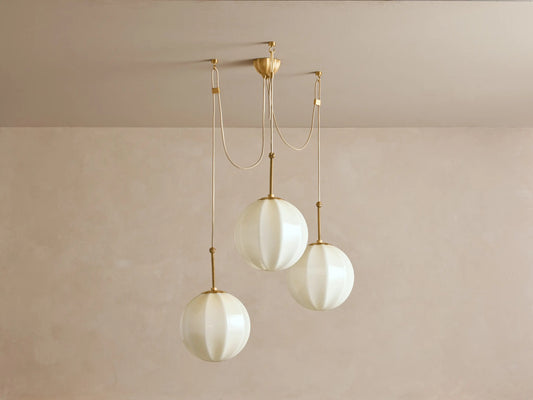 Brass Chandelier with Cream Glass Globes — product view 2