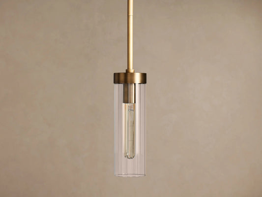 Brass Glass Pendant with Clear Fluted Shade — product view 2