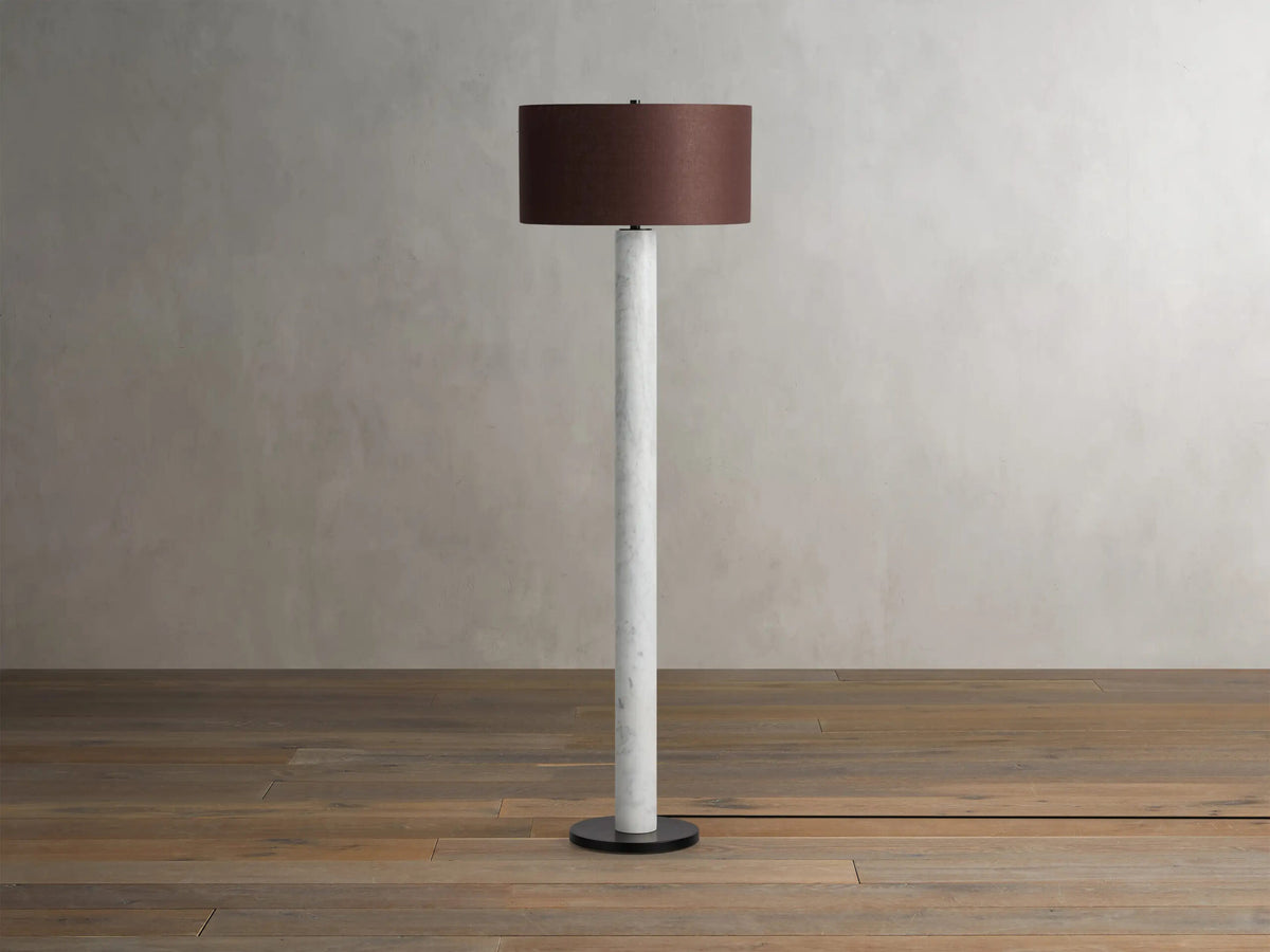 Brixton Marble Floor Lamp in Carrara with Brown Shade