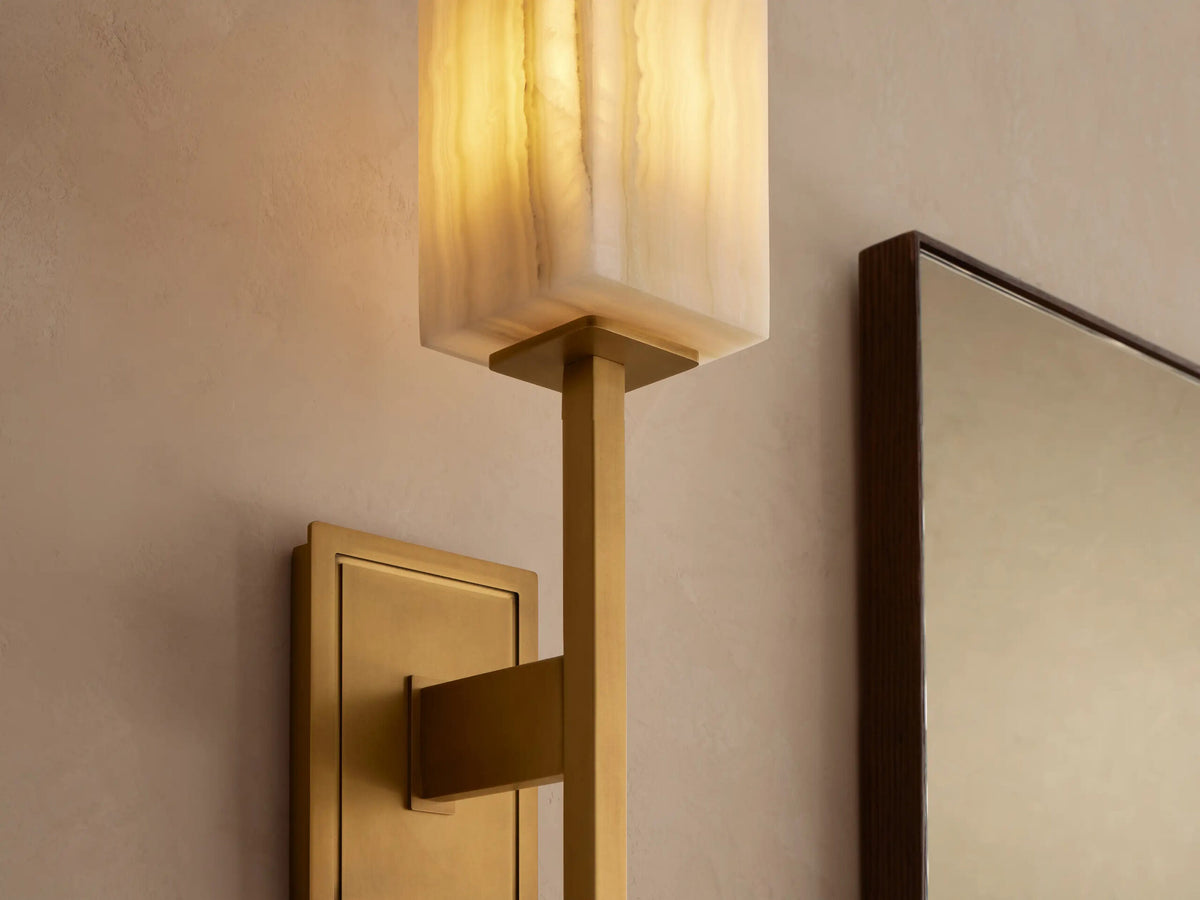 Cinda Modern Stone Sconce in Alabaster and Brass — product view 6