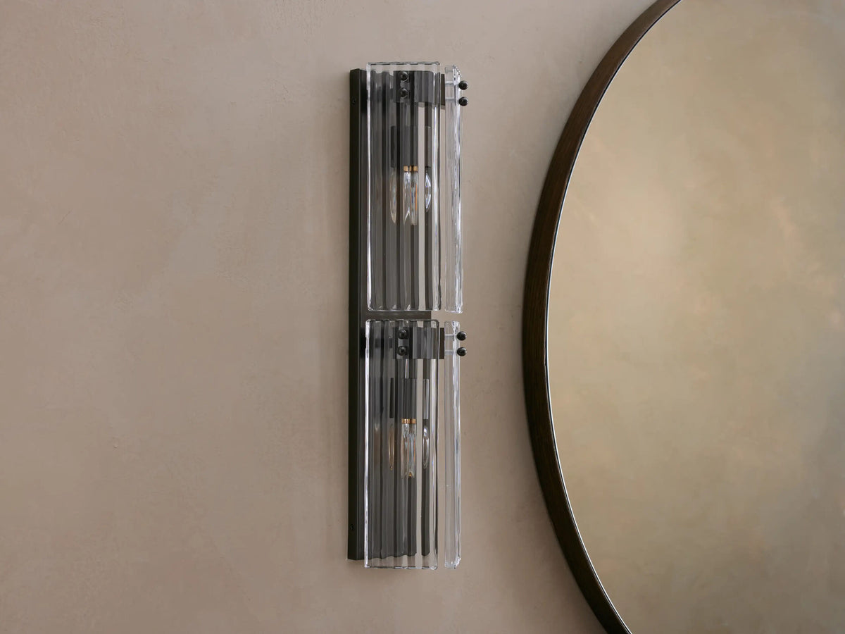 Reeded Glass Sconce Double Wall Light