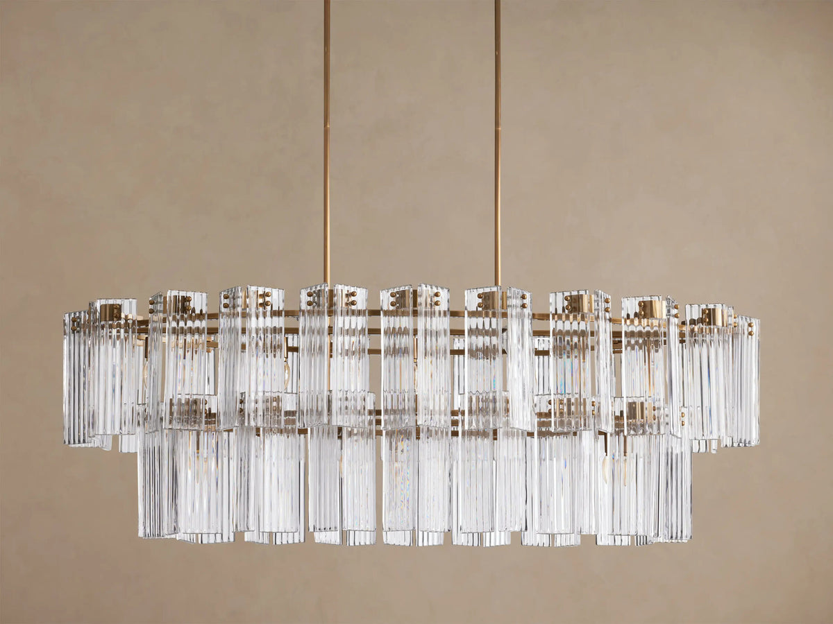 Glass Chandelier Oval Tiered 63 Inch