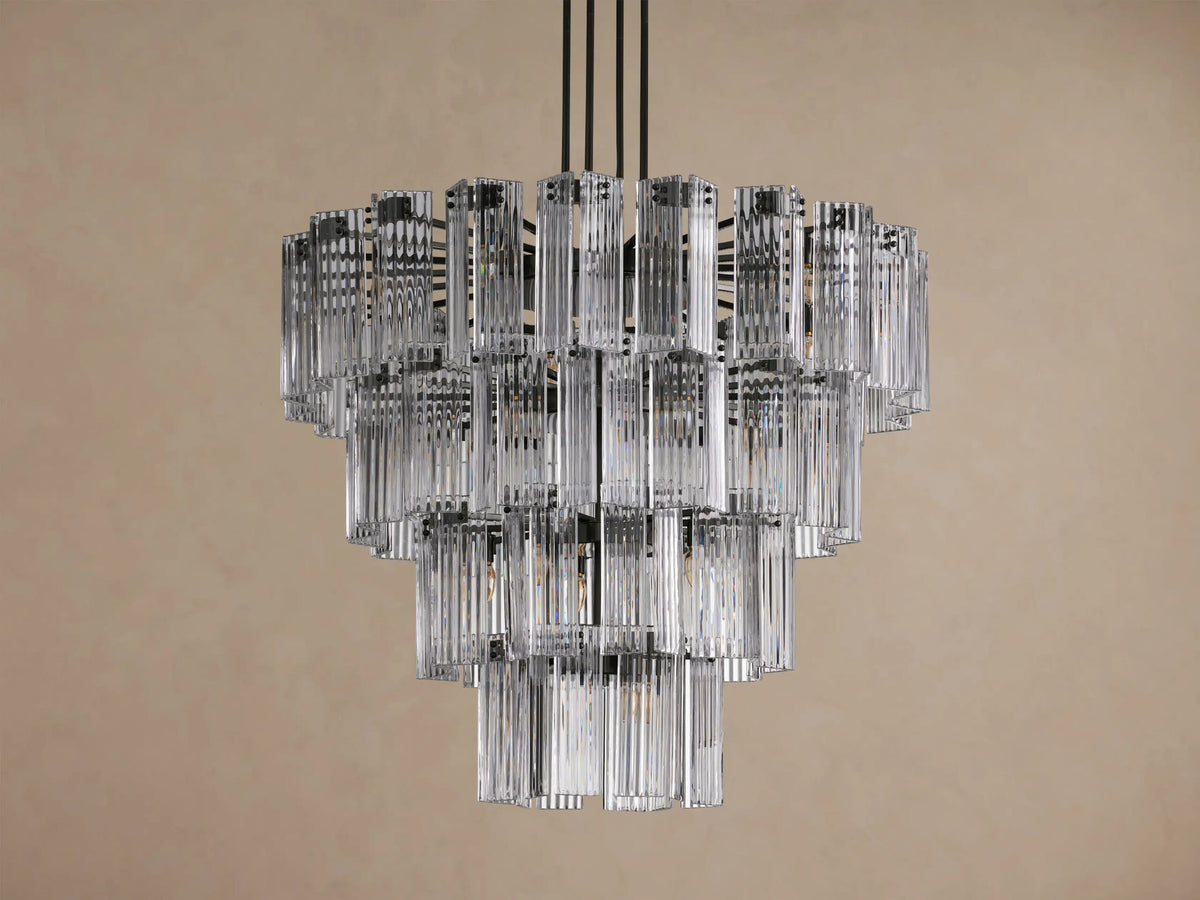 Glass Chandelier in Bronze with Clear Fluted Glass