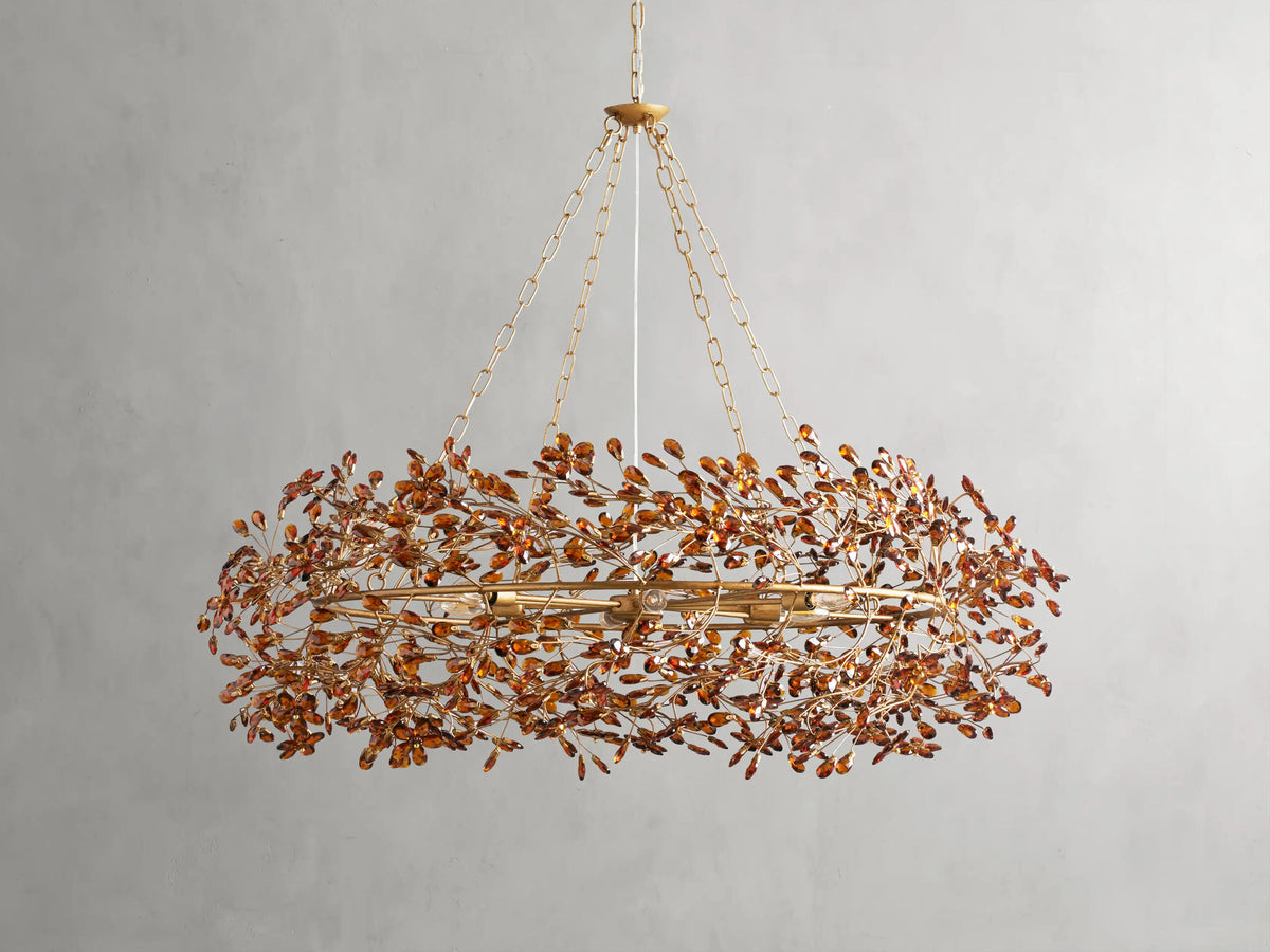 Fiore Crown Brass Chandelier with Amber Glass