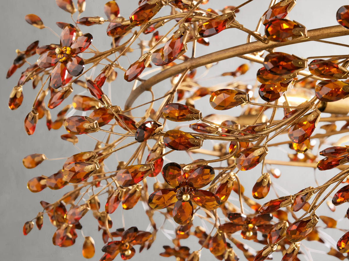 Fiore Crown Brass Chandelier with Amber Glass