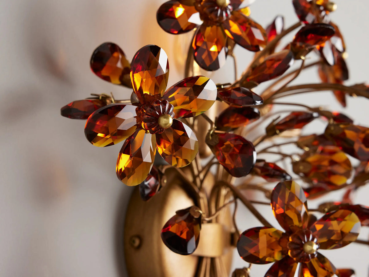 Fiore Floral Brass Sconce with Amber Glass — product view 3