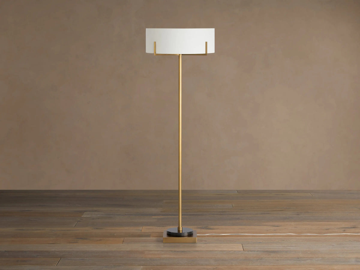 Brass Floor Lamp with Linen Shade and Granite Base