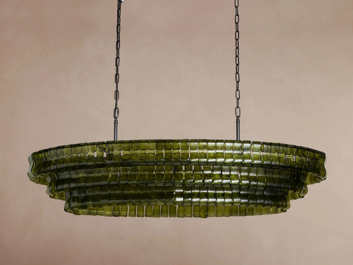 Glass Chandelier Ghiaccio Oval Green Bronze 54 Inch