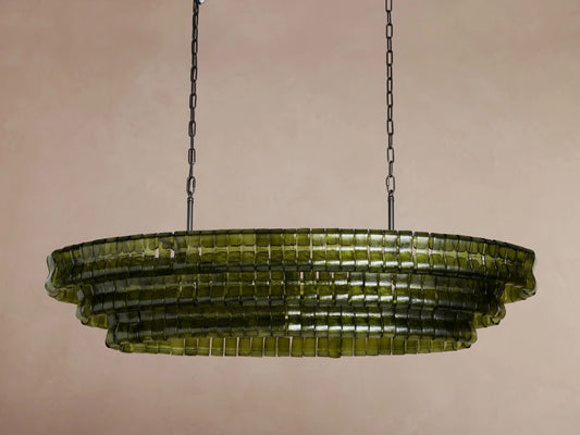 Glass Chandelier Ghiaccio Oval Green Bronze 54 Inch — product view 2