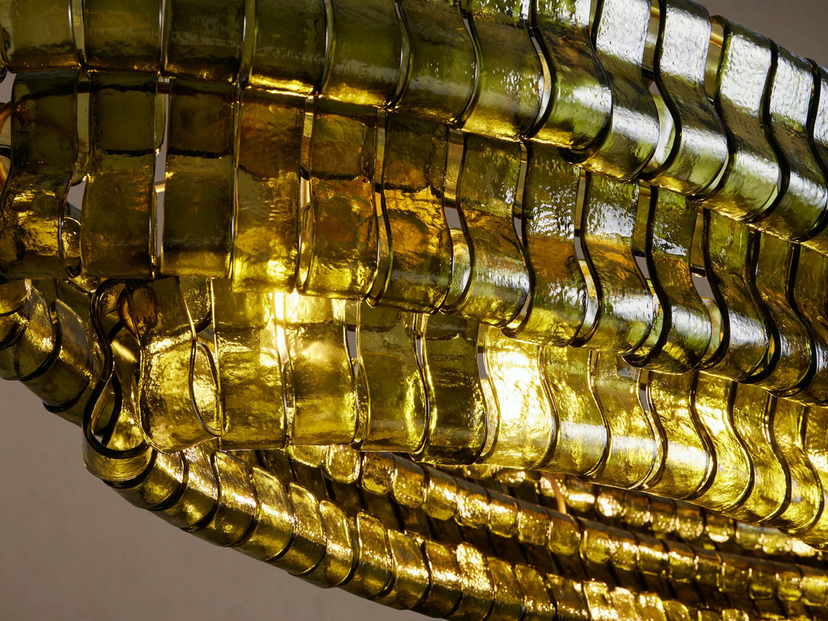 Glass Chandelier Ghiaccio Oval Green Bronze 54 Inch