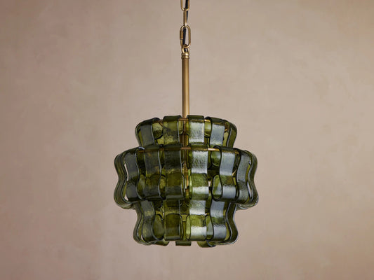 Ghiaccio Glass Modern Pendant in Green and Brass — product view 2