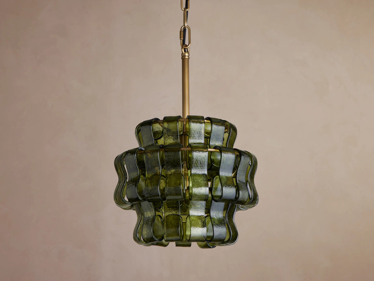 Ghiaccio Glass Modern Pendant in Green and Brass