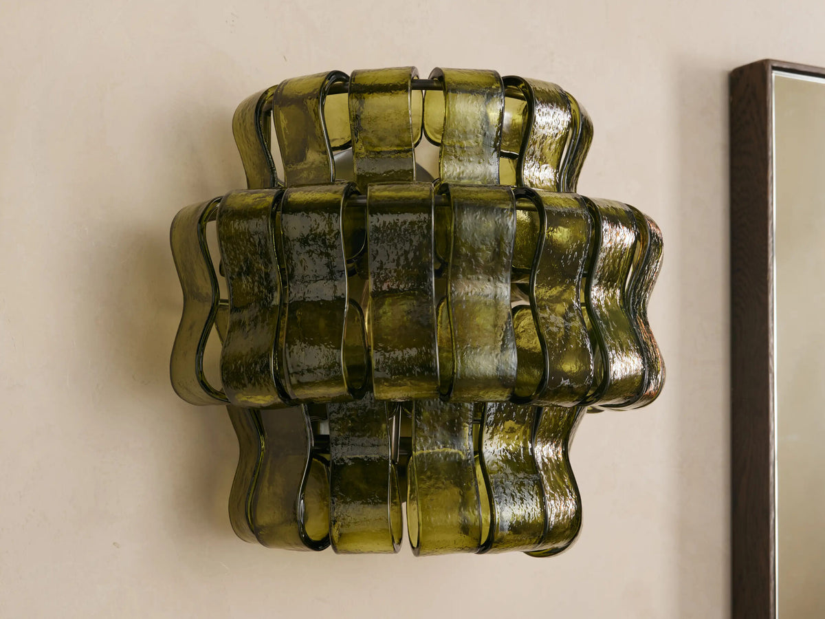 Modern Glass Sconce in Green Glass and Bronze