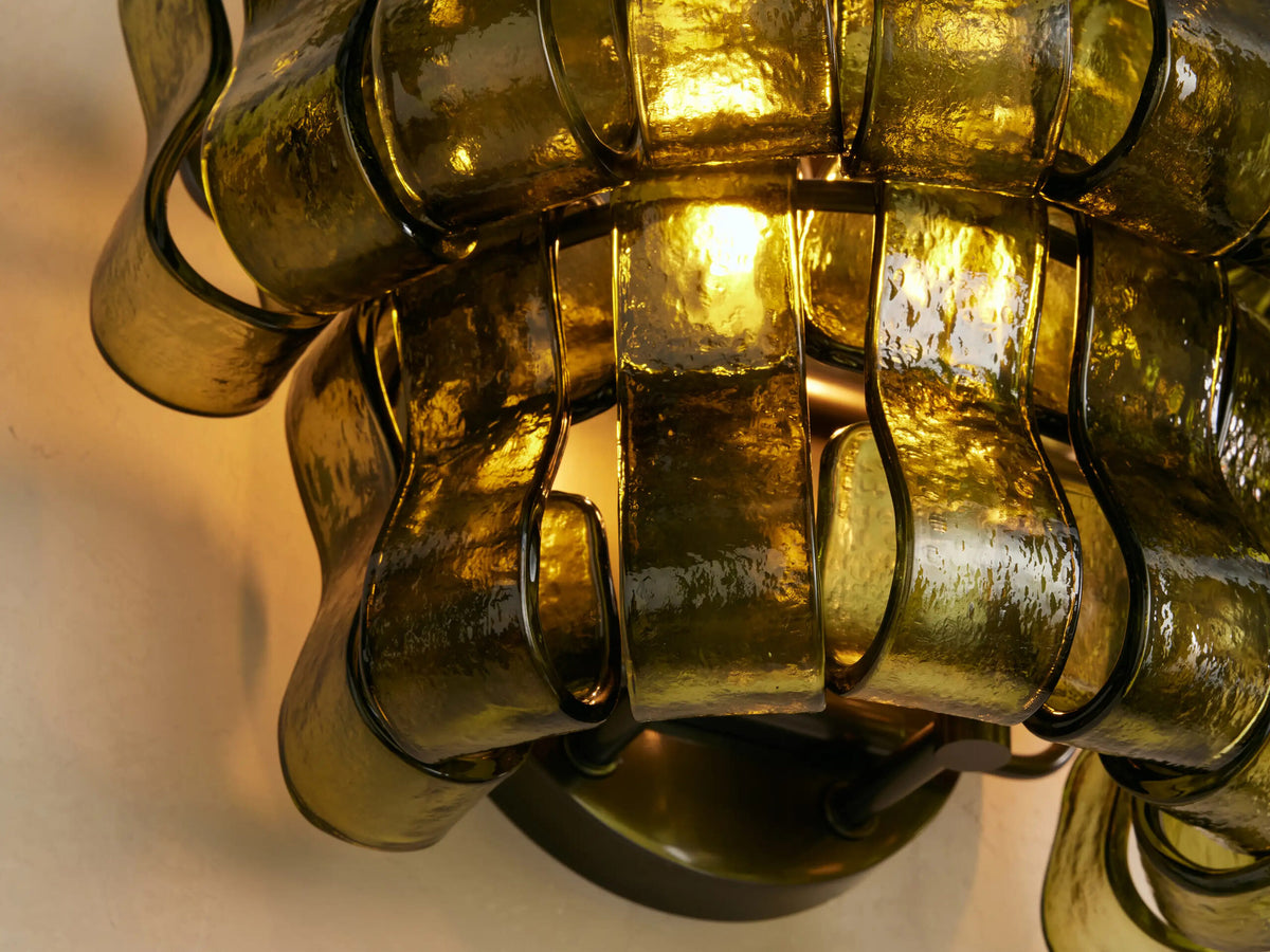 Modern Glass Sconce in Green Glass and Bronze