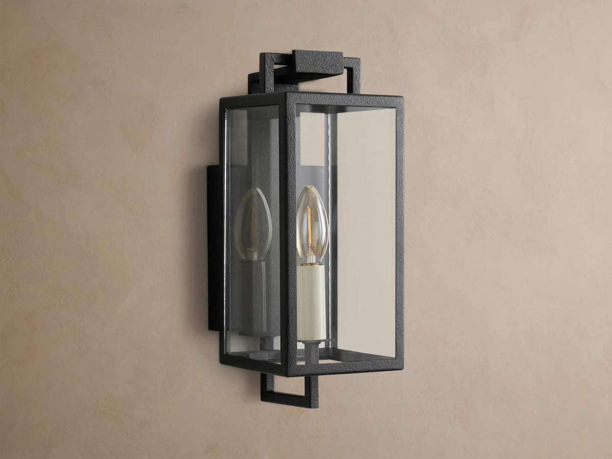 Iron Sconce 12 Inch Black Glass Lantern
