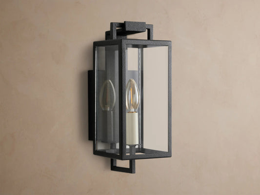 Iron Sconce 12 Inch Black Glass Lantern — product view 2