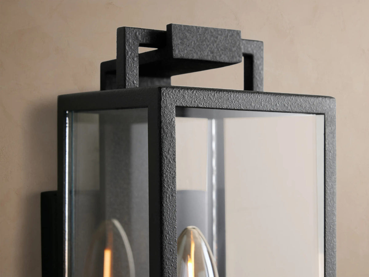 Iron Sconce 12 Inch Black Glass Lantern