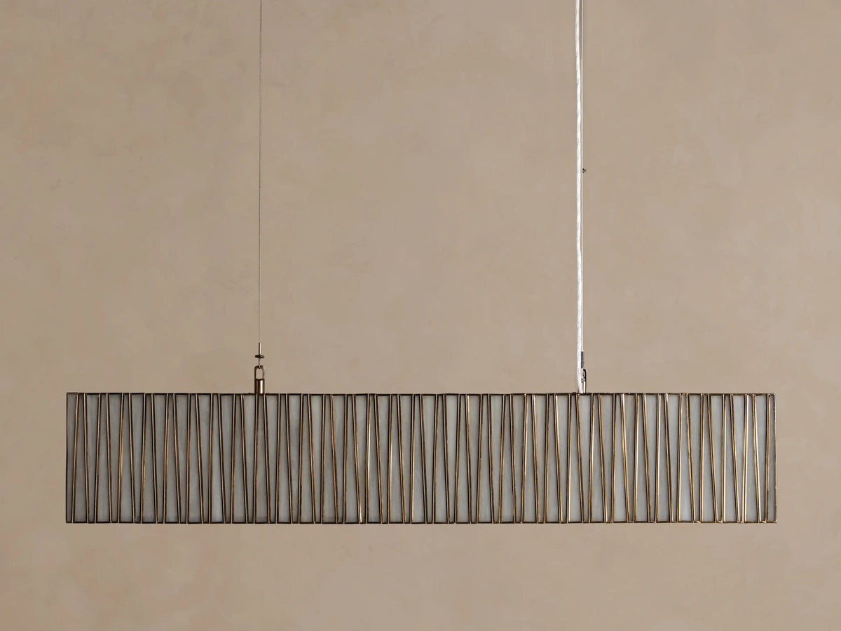 Brass Chandelier Rectangular Glass Light