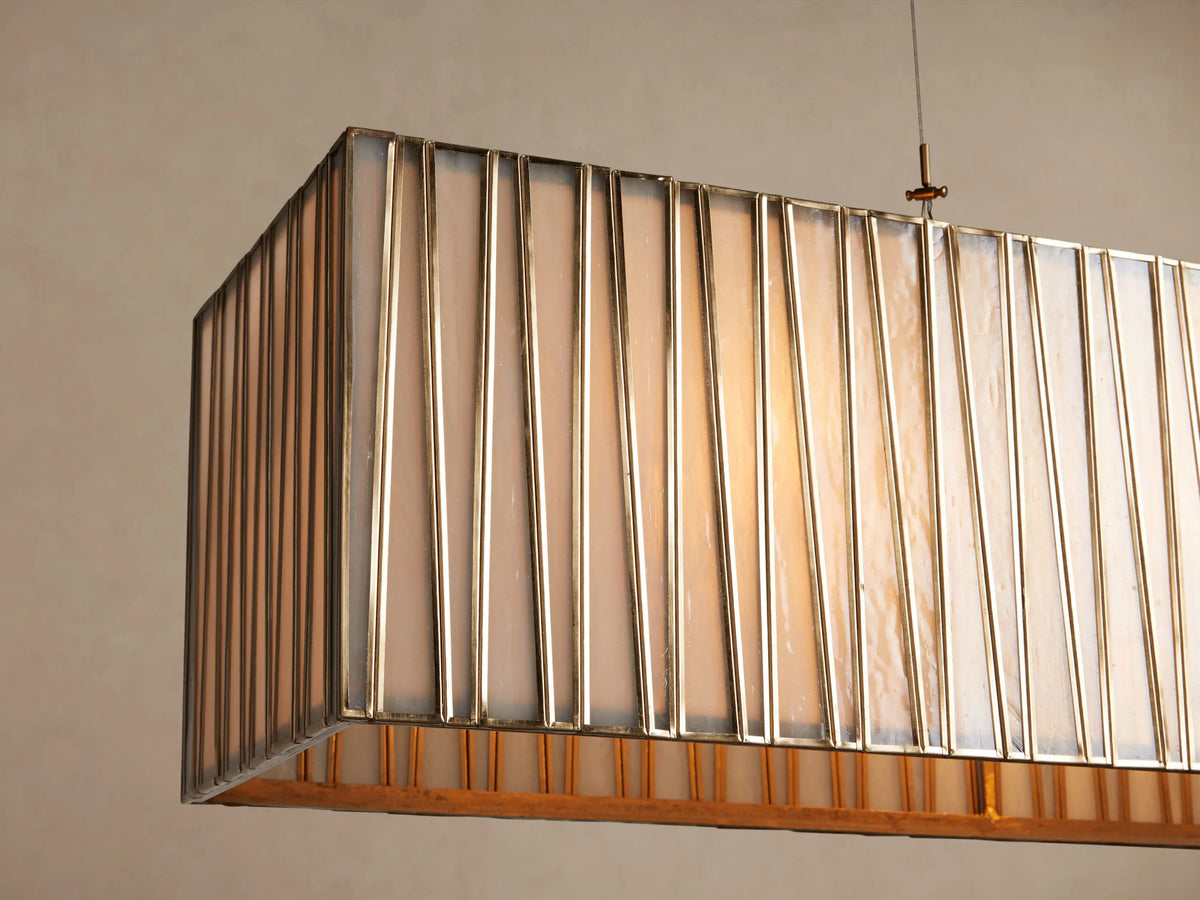 Brass Chandelier Rectangular Glass Light