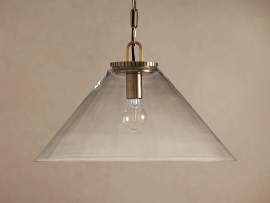 Brass Cone Pendant with Clear Glass and Chain — product view 2