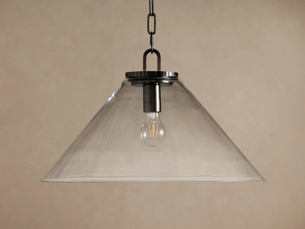 Bronze Cone Pendant with Clear Glass and Chain