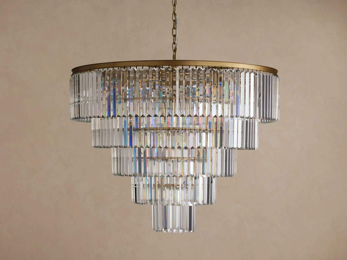 Leyland 48 Inch Deco K9 Chandelier in Brass