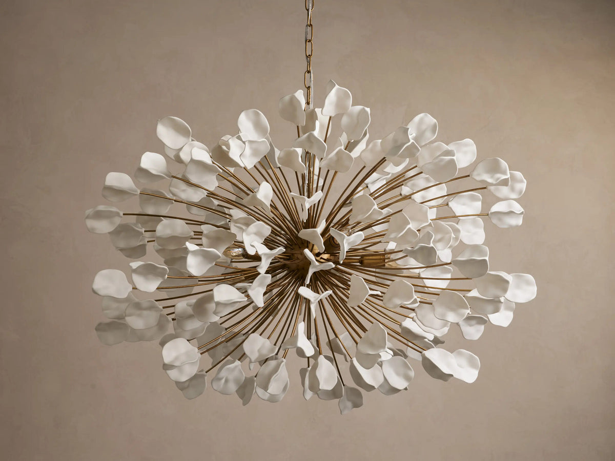 Lunaria Ceramic Chandelier in Brass and Ivory