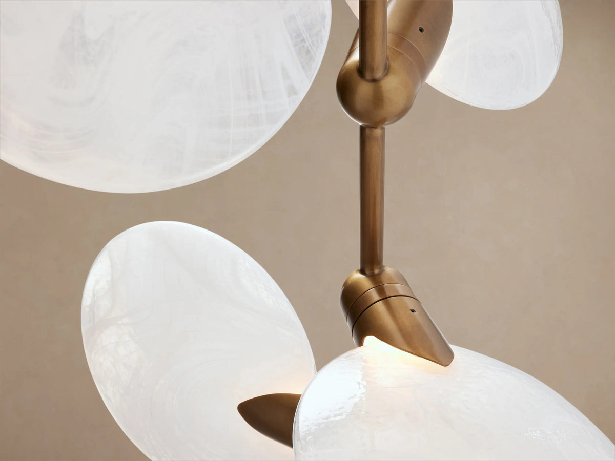 Lyla Glass Floor Lamp with Brass Finish and Travertine Base