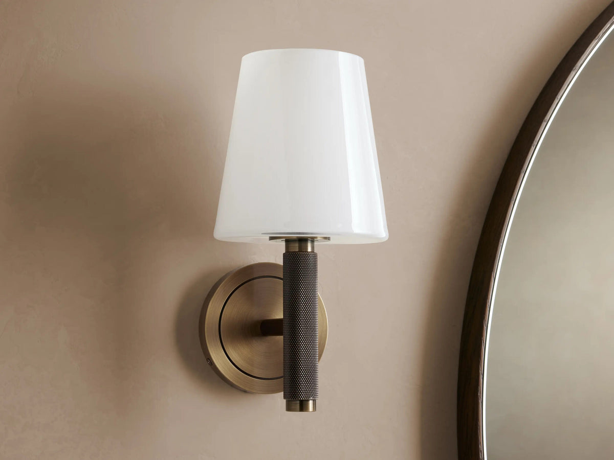 Modern Steel Sconce with Glass Shade — product view 8