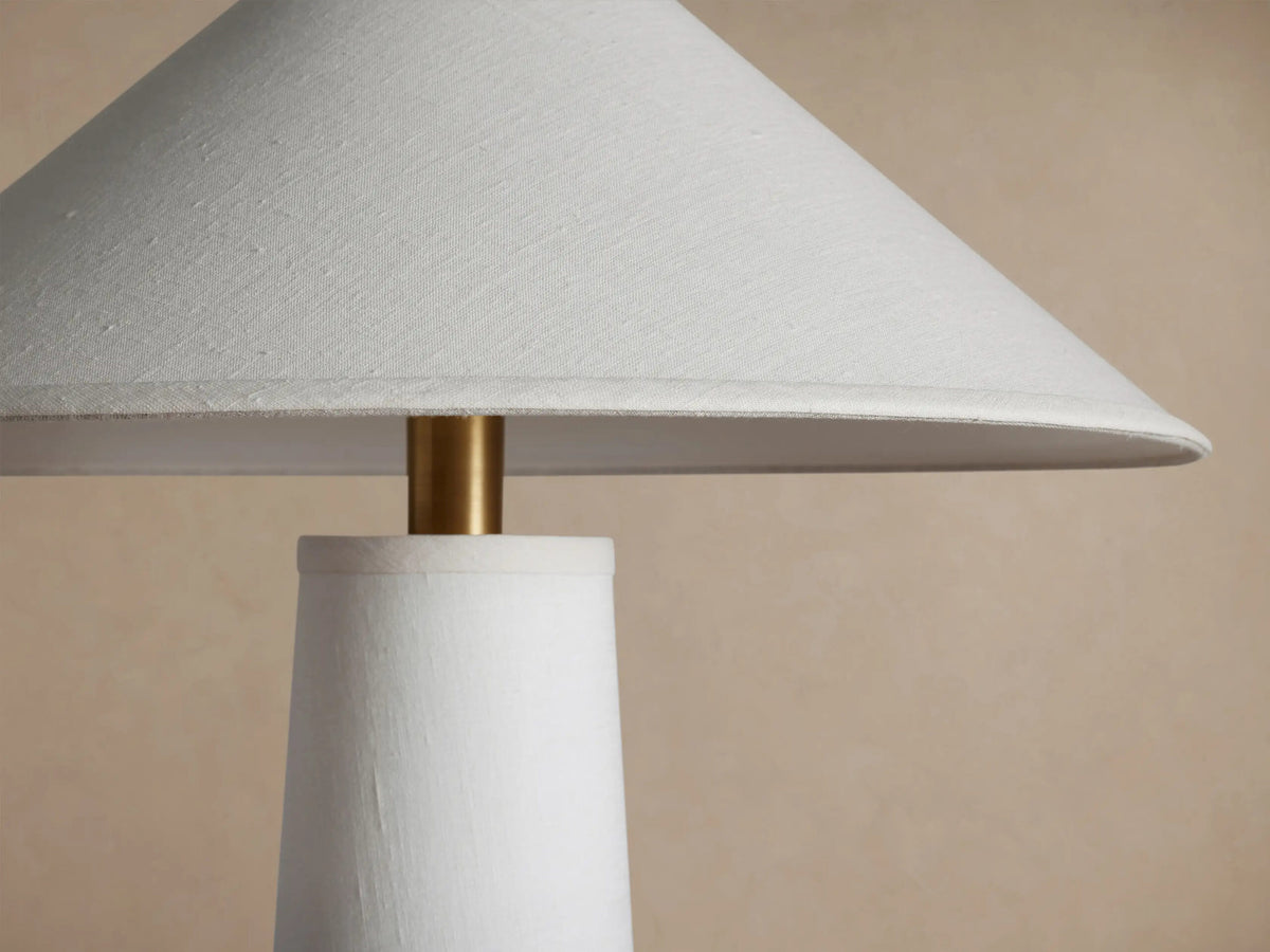 Ombra Linen Floor Lamp with Teak and Brass Accents