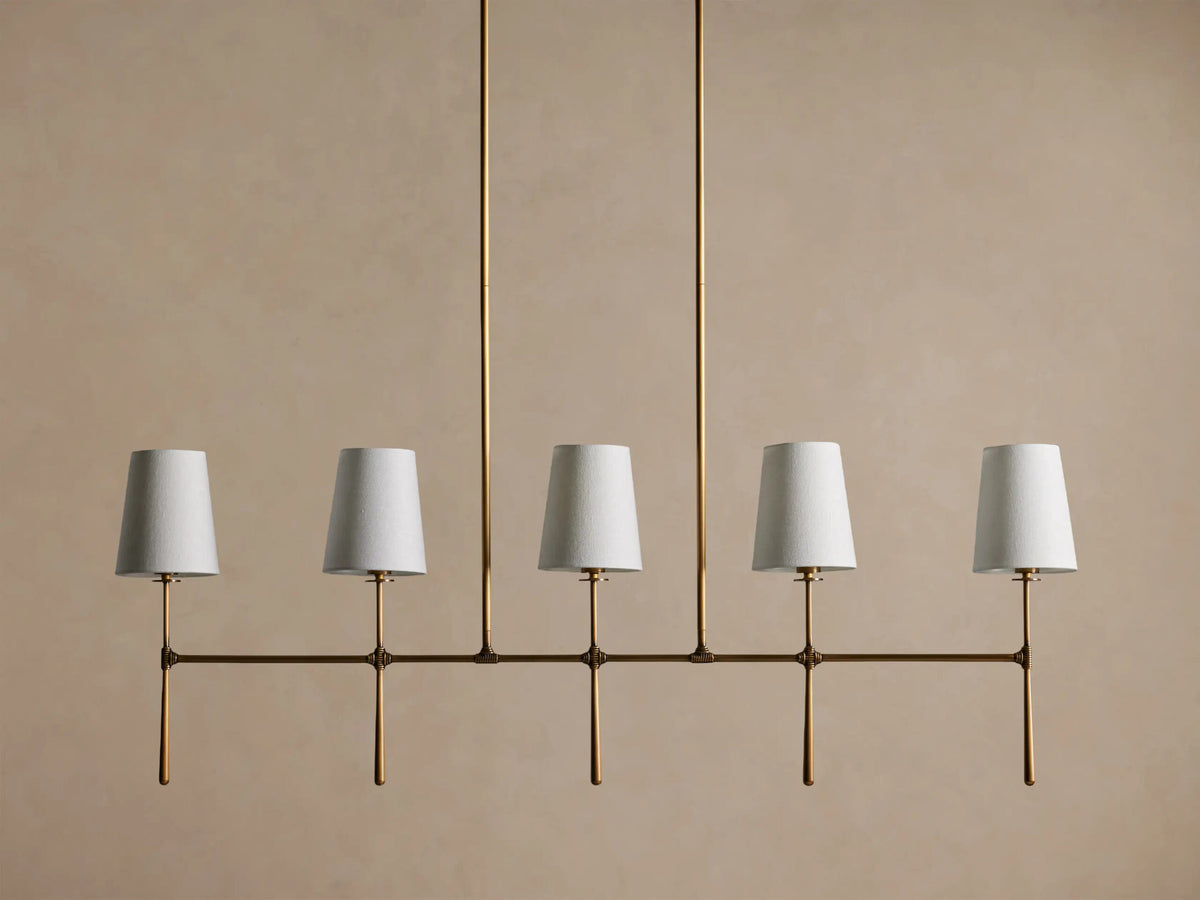 Brass Linen Light Linear Chandelier 5 Light