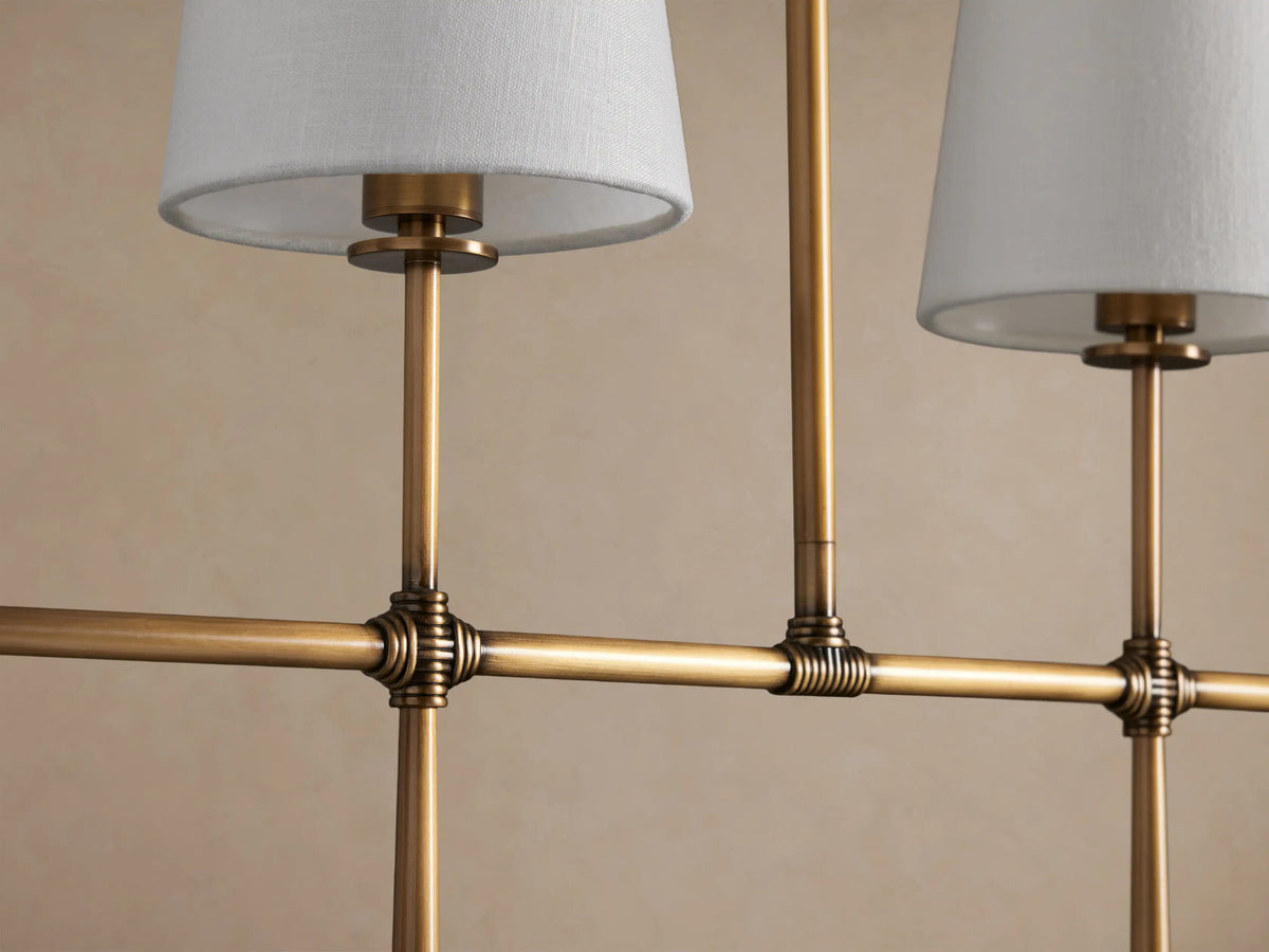 Brass Linen Light Linear Chandelier 5 Light