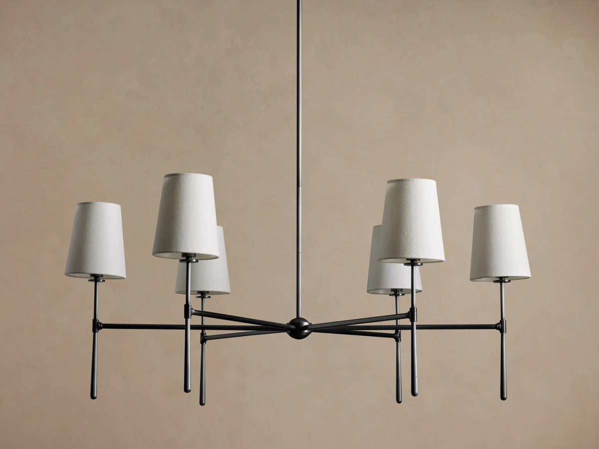 Bronze Chandelier with Round Linen Shades