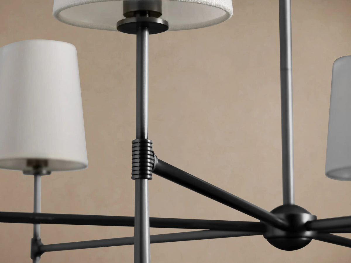 Bronze Chandelier with Round Linen Shades