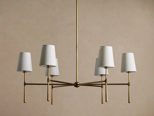 Rhodes Brass Chandelier with Linen Shades — product view 2