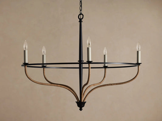 Rosalind Rattan Chandelier in Black Iron — product view 2