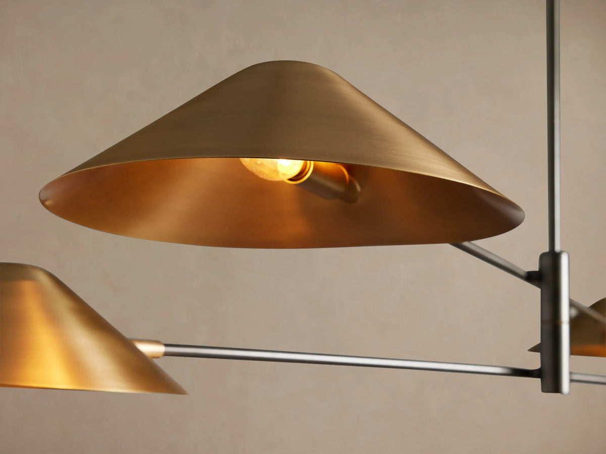 Brass MCM Chandelier 4 Light Linear