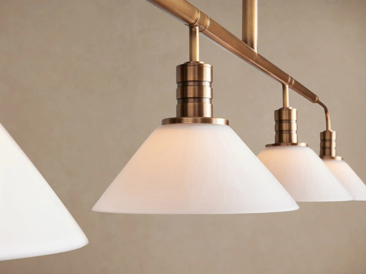 Brass Chandelier Theron Linear Milk Glass 50 Inch