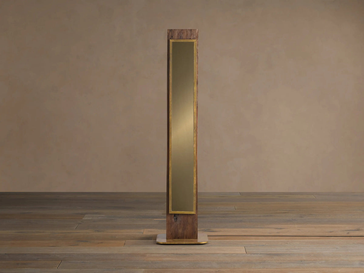 Wood Floor Lamp 100 Inch with Brass and Mirrored Glass
