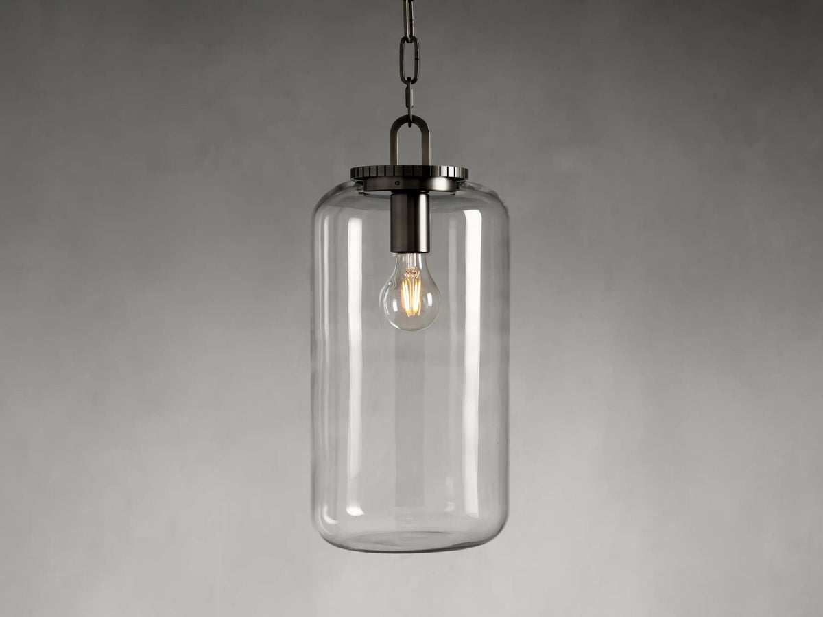 Wescott Bronze Pendant Light with Clear Glass Cylinder Shade