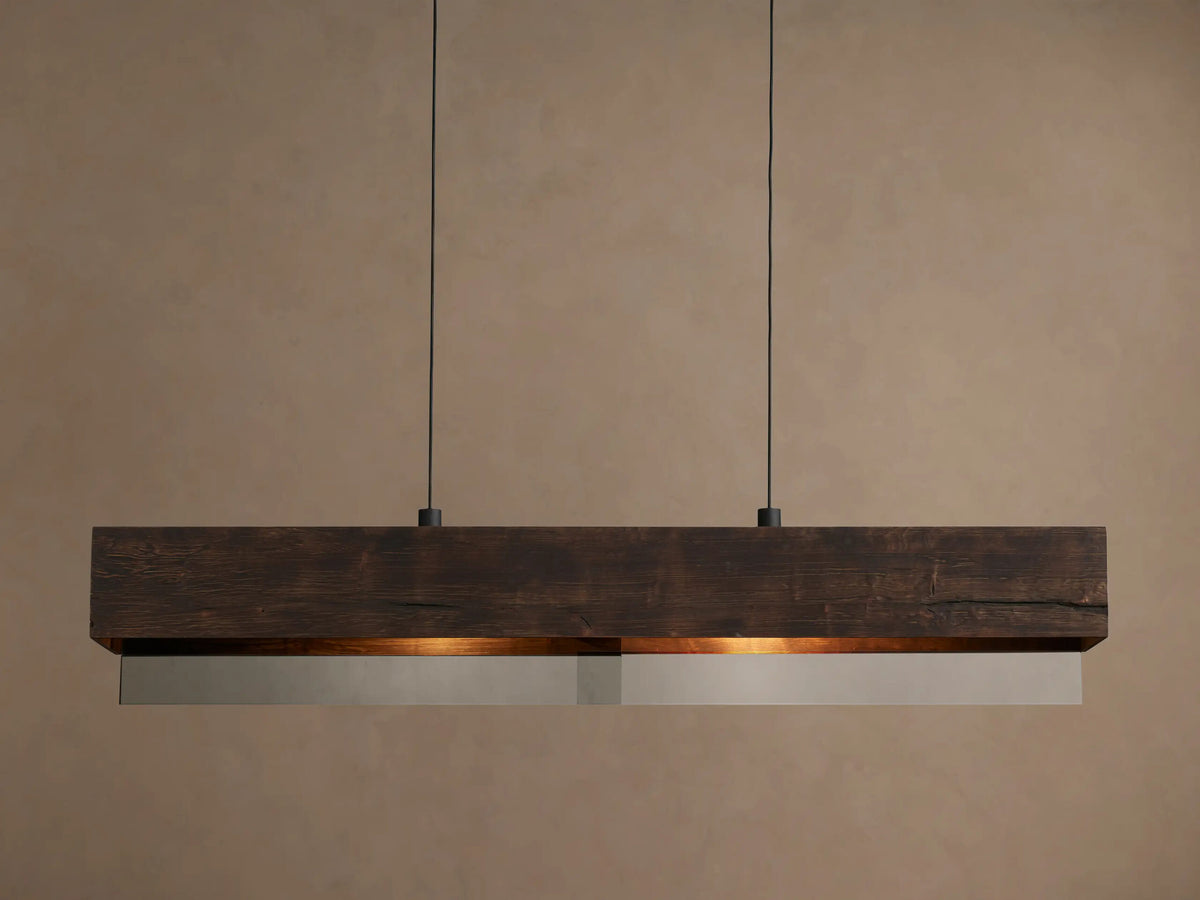 Lena 47 Inch Wood Linear Chandelier with Mirrored Glass — product view 1