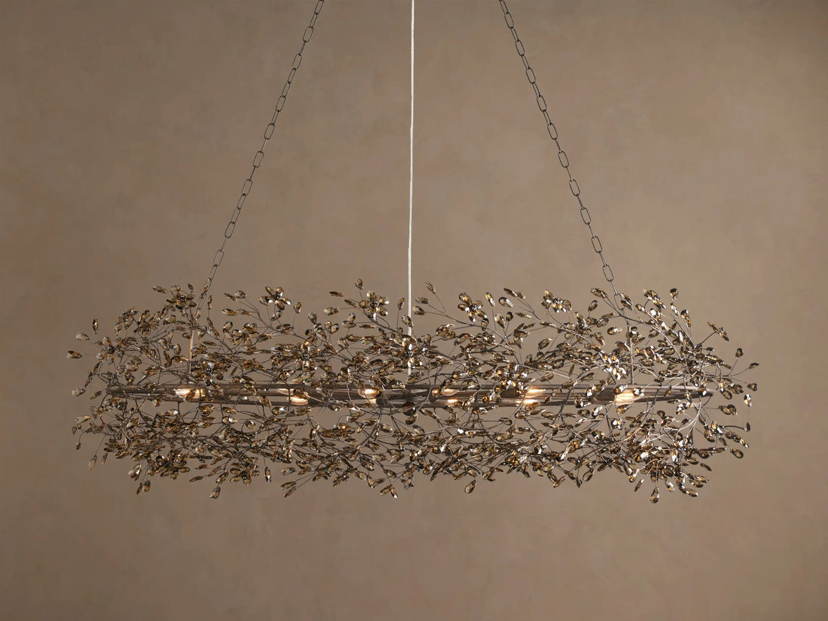 Oval Iron Chandelier in Bronze with Smoke Glass — product view 1