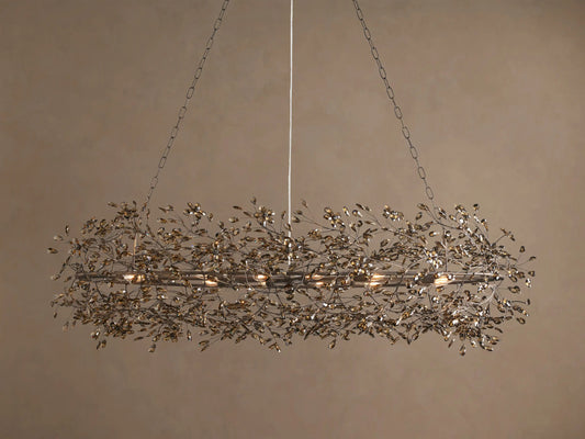 Oval Iron Chandelier in Bronze with Smoke Glass — product view 1