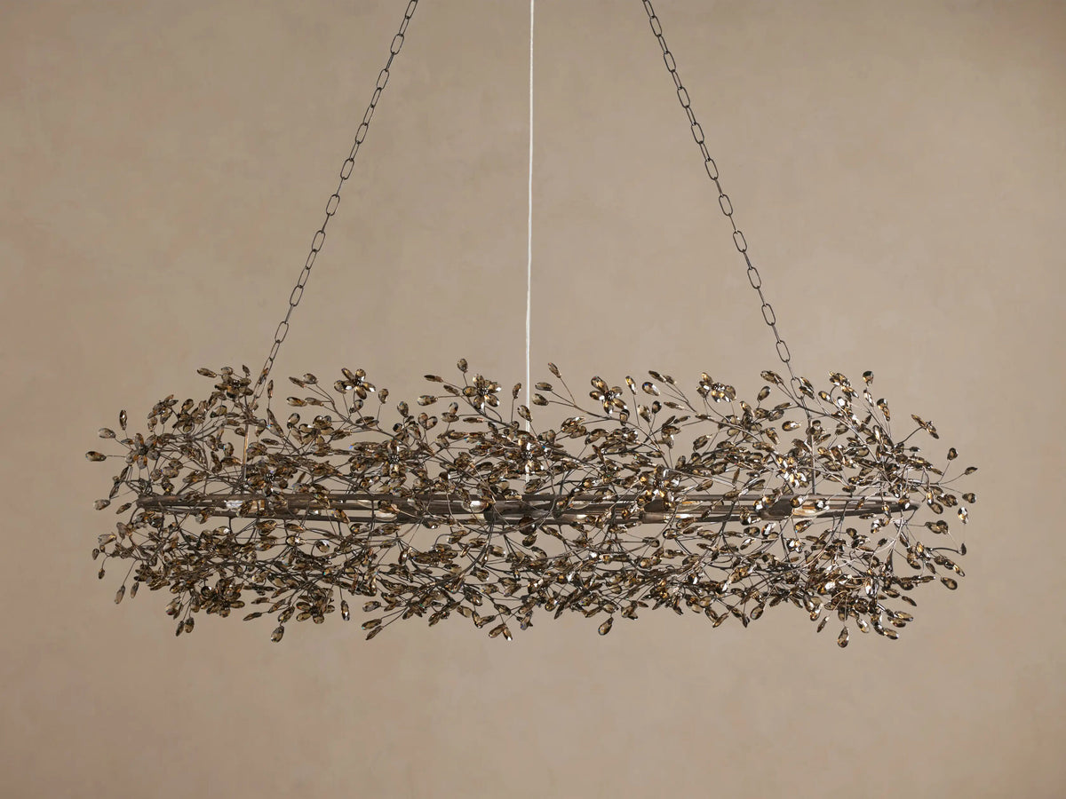 Oval Iron Chandelier in Bronze with Smoke Glass