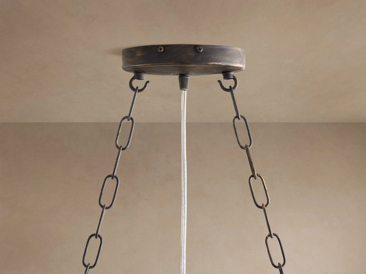 Oval Iron Chandelier in Bronze with Smoke Glass — product view 4
