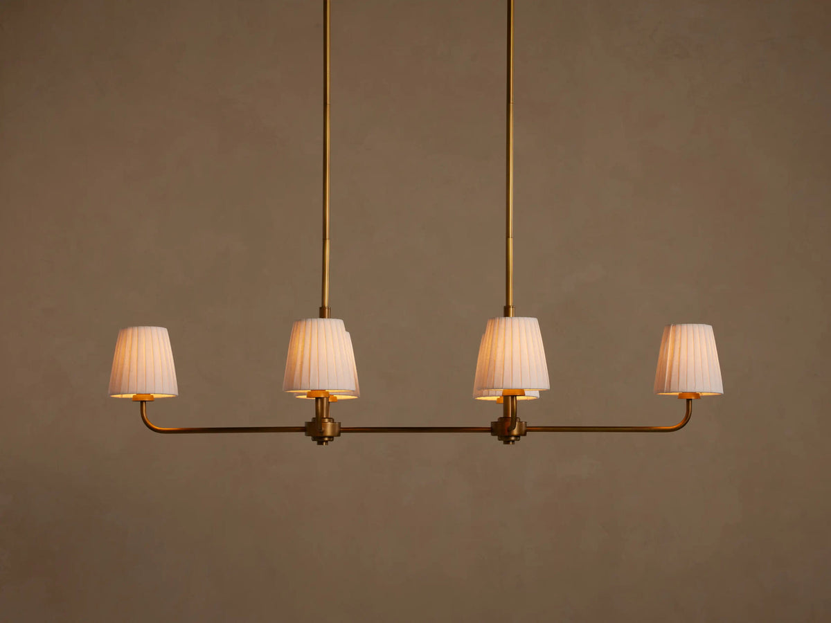 Iron Linear Chandelier with Pleated White Shades — product view 1