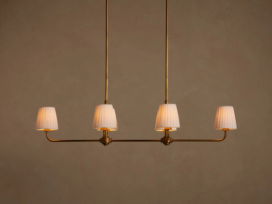 Iron Linear Chandelier with Pleated White Shades — product view 1