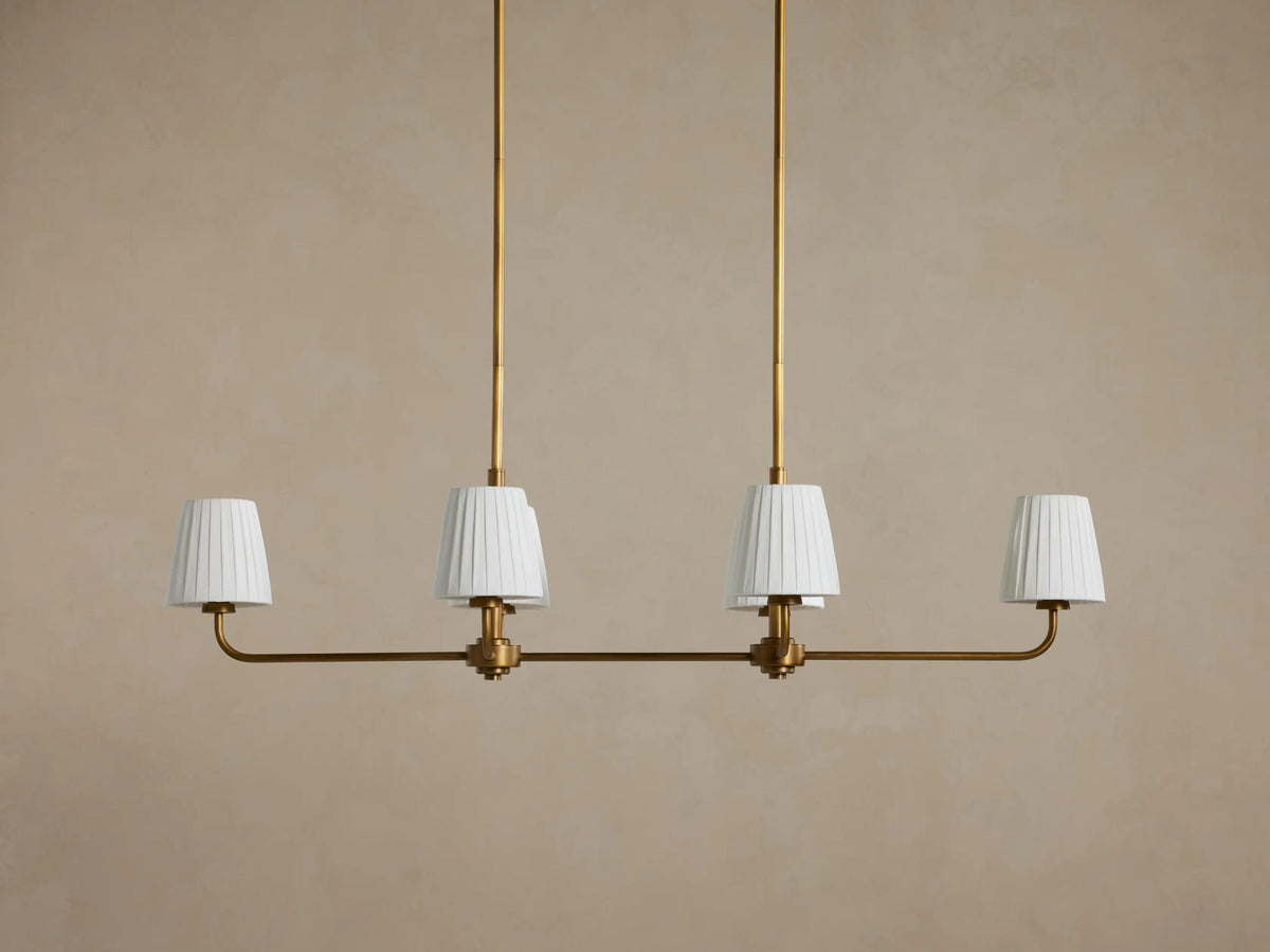 Iron Linear Chandelier with Pleated White Shades — product view 2