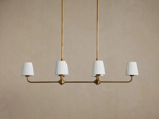 Iron Linear Chandelier with Pleated White Shades — product view 2